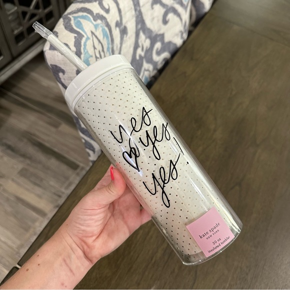 NWT Kate Spade New York Yes Tumbler with Straw White and Gold - Picture 8 of 9